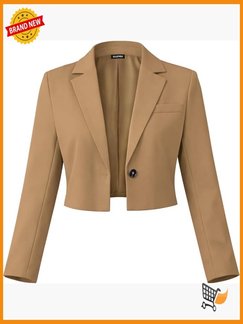 Cropped Blazer Open Front One Button Long Sleeve Business Casual Jacket